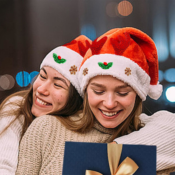 Plush-joulupukkihattu, hauskoja jouluhattuja lapsille ja aikuisille, jouluhattu, joululomahattu, unisex sametti klassinen joulupukkihattu jouluun ja uuteen vuoteen