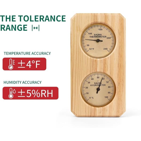 Sauna termometer og hygrometer Senere 2 i 1, vertikal indikator, måler indendørstemperatur og luftfugtighed til sauna.