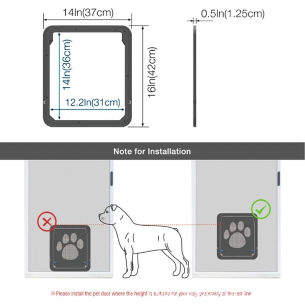 Invändig husdjursdörr - 41cm×37cm - Med magnetisk lucka för existerande