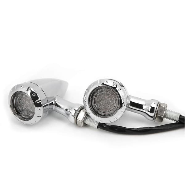 2 stk motorcykel LED blinklys retro gul rødt lys forkromet skal universal