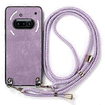 Compatible with Nothing Phone (3a) Retro Leather Phone Case with Adjustable Strap (Purple)