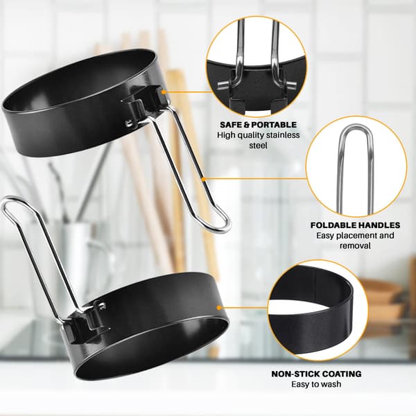 2-delt æggeringssæt til stegning eller formning af æg, runde æggekogerringe til madlavning, non-stick formformere i rustfrit stål