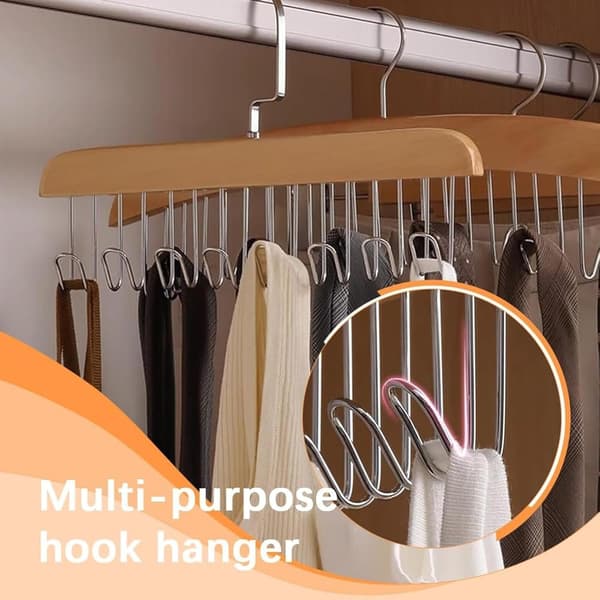 Multifunctional Non-Slip Storage Hangers, Non-Slip Multi-Hook Clothes Hanger, 360° Rotating Multi-Function Hanger with 8 Hooks - Retro Color