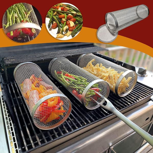 Rullende grillkurv i rustfritt stål