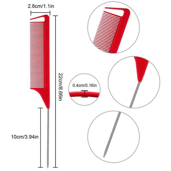 Large Braid Parting Comb, Stainless Steel Rattail Parting Comb Ponytail Teasing Comb Braided Hair Comb Pressing Comb