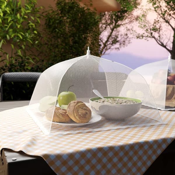 4 stk Pop-up madparaply i mesh – foldbart insektnet til udendørs måltider, 43×43 cm, hvid