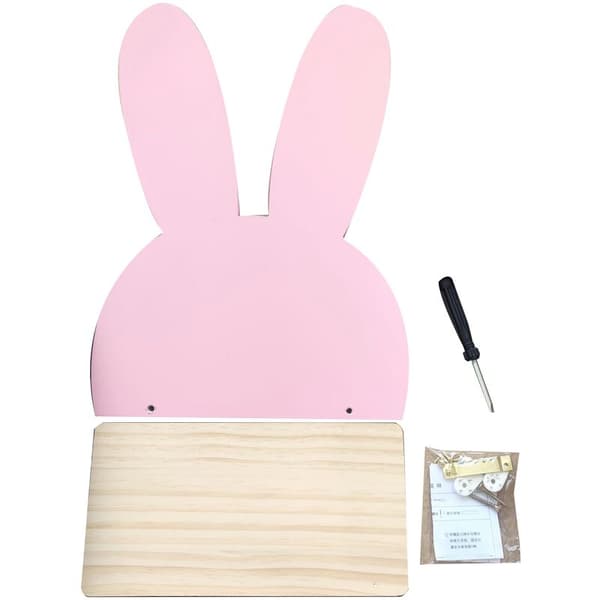 Wall-mounted wooden shelf with rabbit motif, grey