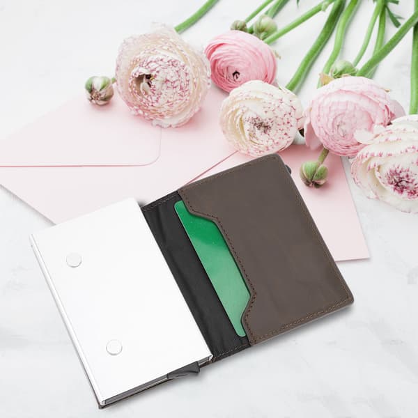 Automatic Aluminum Alloy Wallet with RFID Blocking, Waterproof Credit Card Holder, Pocket Case (Coffee) 0.2 0.2