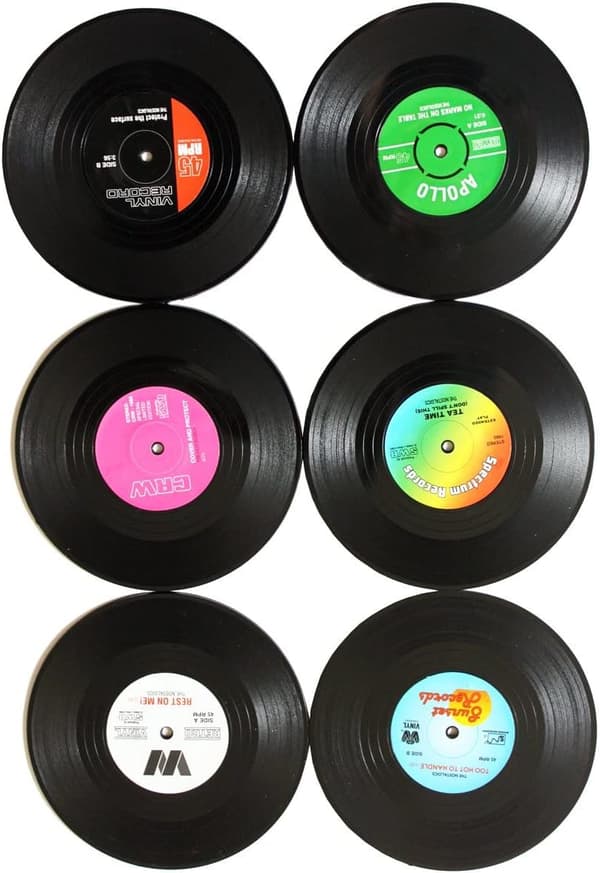 Sett med 6 Retro Vinylplate Harde Underlegg - Server Kaffe