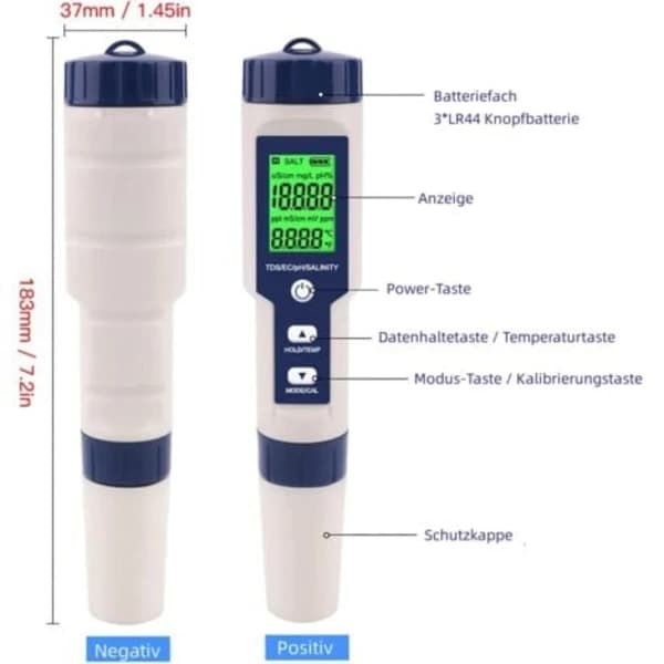 5-in-1 PH/TDS/EC/Salinity/Temperature Meter, Water Quality Tester for Pools, Hydroponics, Drinking Water, Aquariums