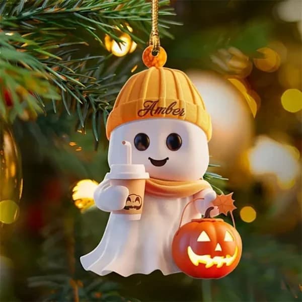 Acrylic Pumpkin and Coffee Cup Ghost Decoration Ornament, Christmas Tree Decorations, 2D Flat Acrylic Pendant