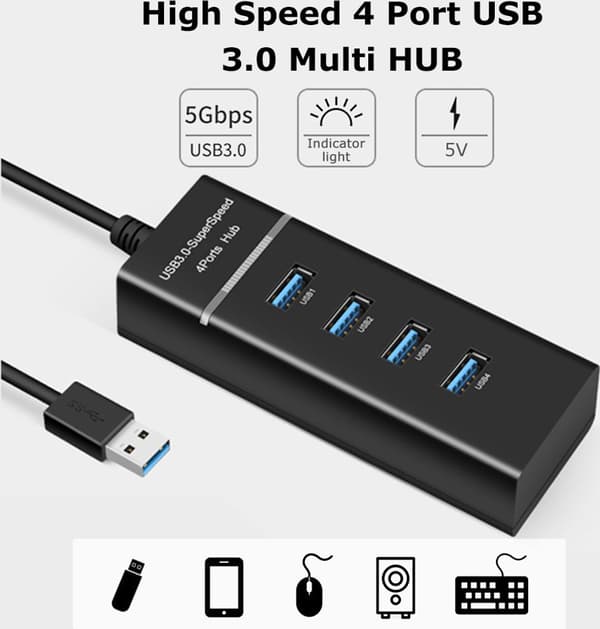 Høyhastighets 4-Port USB 3.0 Multi HUB Splitter Forlengelse