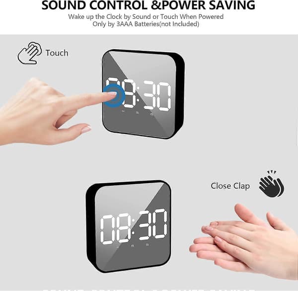 Features Large LED Temperature Display, Tick-Free USB/Battery Powered Clock, Snooze Function, 3-Level Adjustable Brightness, Voice Control