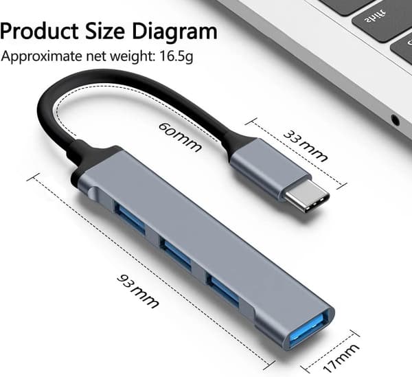 USB C-hub – 4-i-1 multi-USB-port for PC-dokkingstasjon, USB C til USB