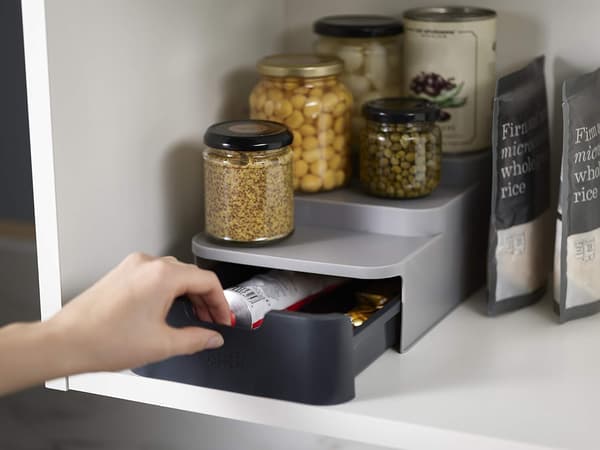 Compact Multi-Tier Kitchen Cabinet Organiser for Pantry Storage and Organisation - Grey