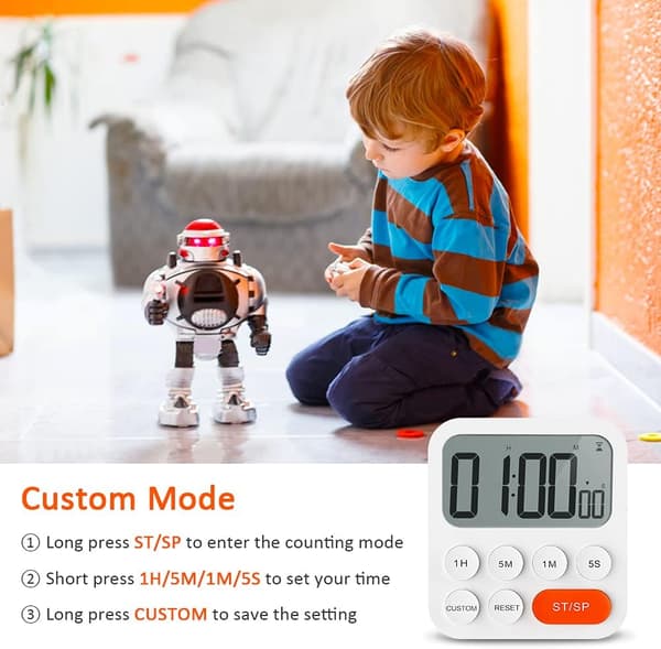 Kitchen Timer, Kitchen Timer, Digital Stopwatch and Countdown Timer with Custom Mode, 3 Volume Levels
