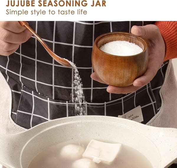 Saltkar i trä, saltströare med lock och sked