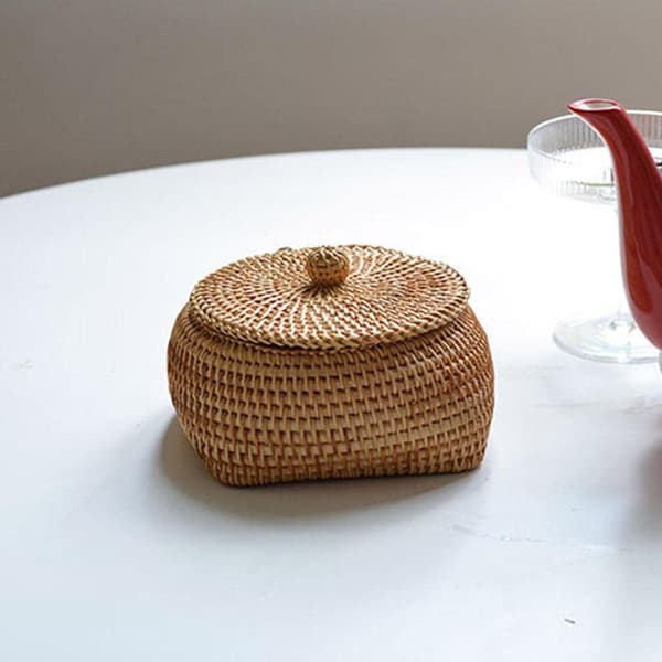 Common storage box in rattan, willow tray, square, handmade, bohemian style