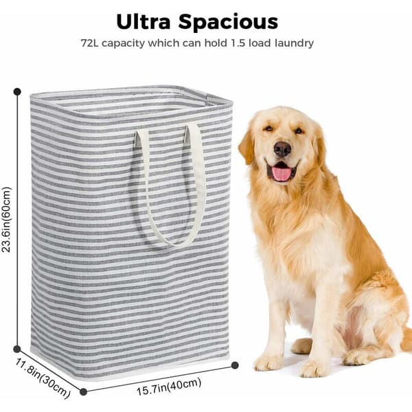 Laundry Basket 72L Foldable Waterproof Fabric with Large Capacity Grey, 40x30x60cm