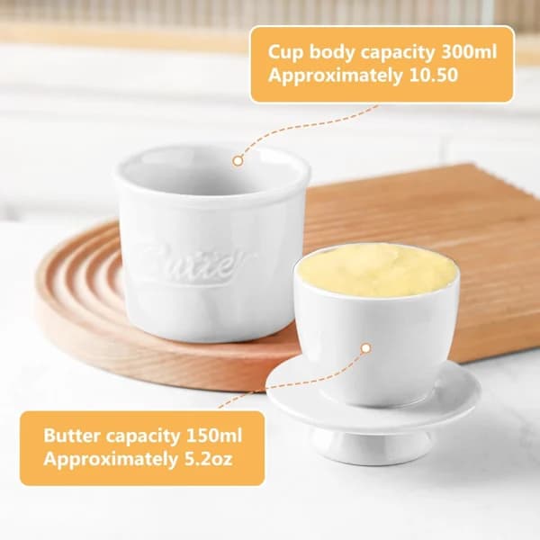 French Butter Crock with Lid - Ceramic Butter Storage for Soft Spreadable Butter