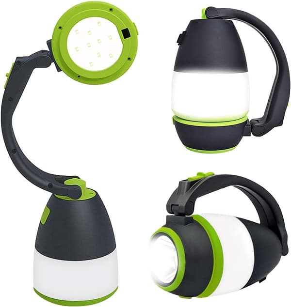 3 i 1 LED-campinglampe, USB-oppladbar skrivebordslampe med 12
