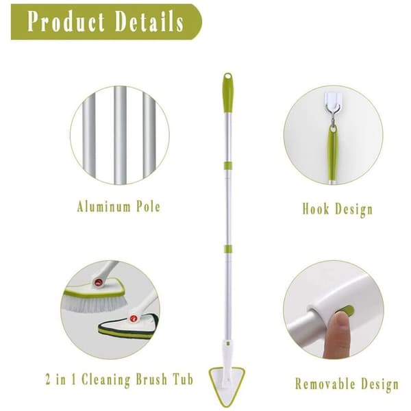 Extendable Shower Scrubber with Long Handle for Tub and Tile 2-in-1 Brush with Stiff Bristles and Scrubber Sponge