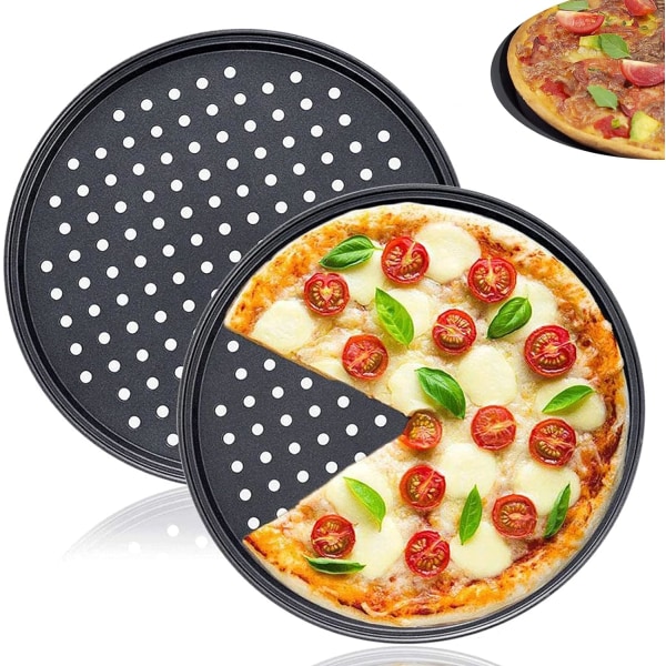 Set med 2 pizzapannor - Diameter: 32 cm - Rund non-stick tallrik -