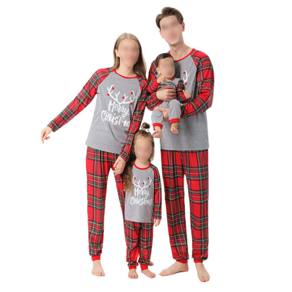 Christmas Family Pyjamas Set Print Långärmad T-shirt Rutiga Byxor Sovkläder Kläder Kvinnor Män Barn Baby, Färg: Röd, Storlek: L