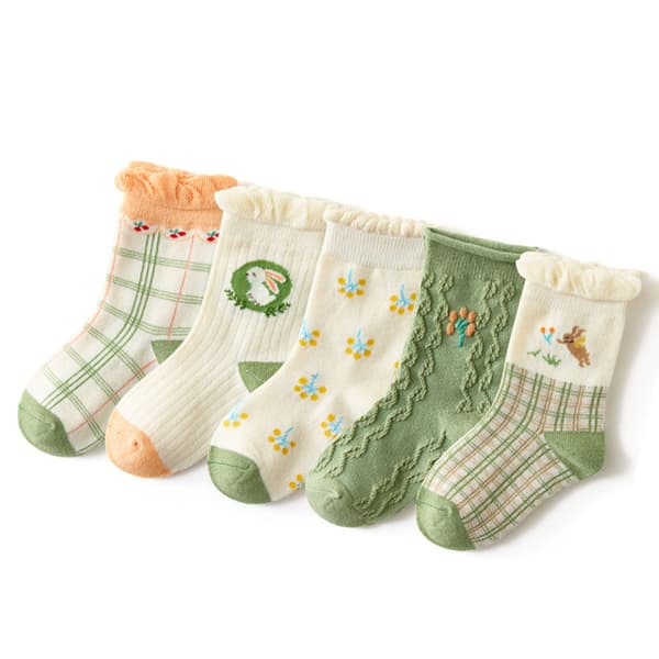 5 par strømper til piger, bløde bomuldsstrømper, søde børnestrømper, åndbare varme strømper, efterårs- og vintermodel, skovserien XL (9-12 år)