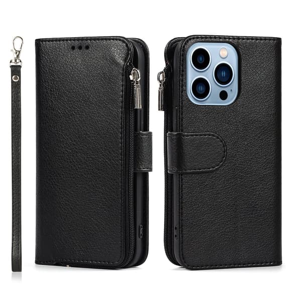 Compatible with iPhone15ProMax - Zipper Case, Flip Case with Shoulder Strap Brown Brun