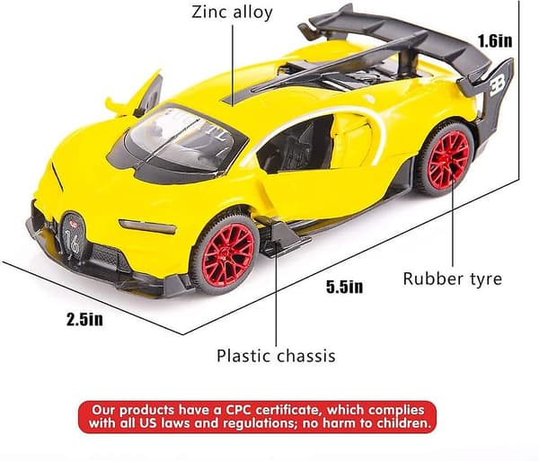 Bugatti Vision Gt Superbil 1/32 Zinklegering Trykstøbt Træk Tilbage Bilmodel Legetøj Lyd Og Lys Til Dreng Pige Gavegul