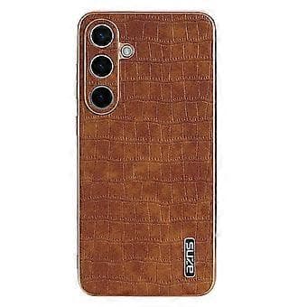 AZNS Compatible with Samsung Galaxy S25 Case Electroplating Crocodile Texture PU+TPU Phone Case (Brown)