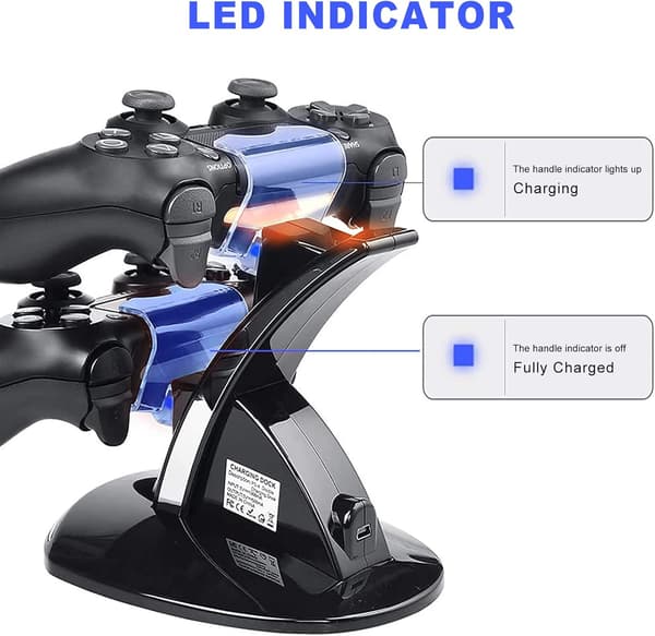 (Black) PS4 Controller Charging Station, Dual USB Fast Charging Stand with LED Indicator, Compatible