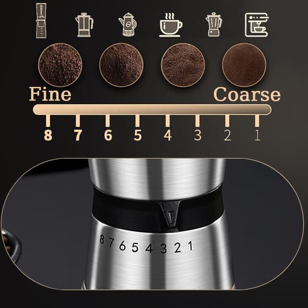 Manual Coffee Grinder - 8 Grind Settings, Hand Crank Coffee Mill, Large Capacity
