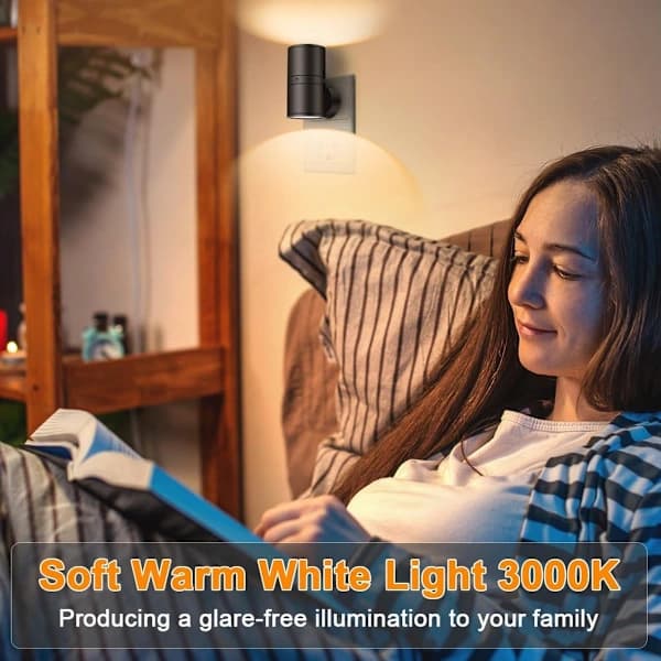 Modern LED Night Lights 2-pack - Wall Socket Mounting - Warm White Light - 0-100 Lumen Dimmable - Motion Sensor - For Bedroom and Hallway
