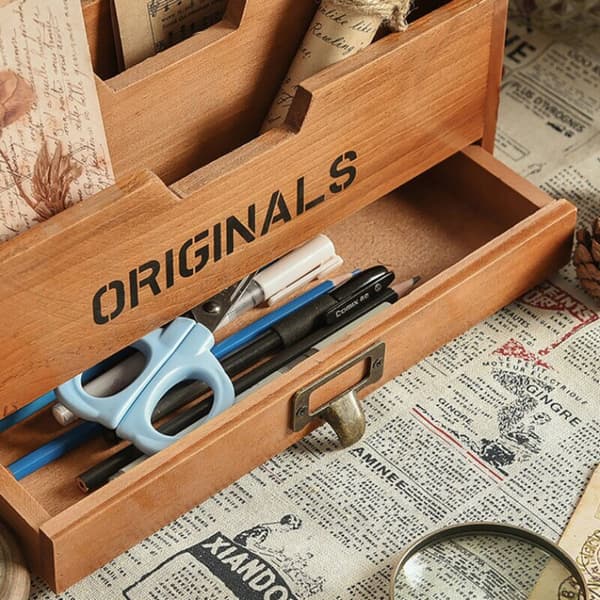 Desktop Storage Organizer with Drawer Multi-layer Desktop Storage Box Wooden Desk Letter Rack Desk Accessories