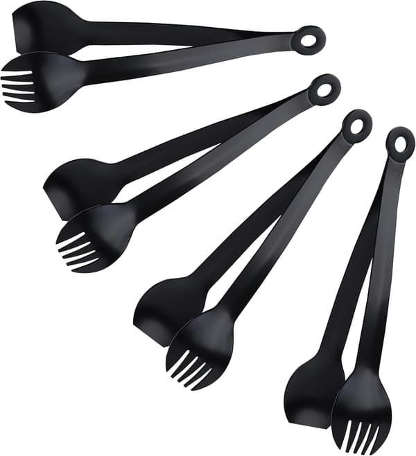 Små serveringstænger - 6 tommer premium appetitvækkertænger i rustfrit stål, sæt med 4 (sort, 6\")