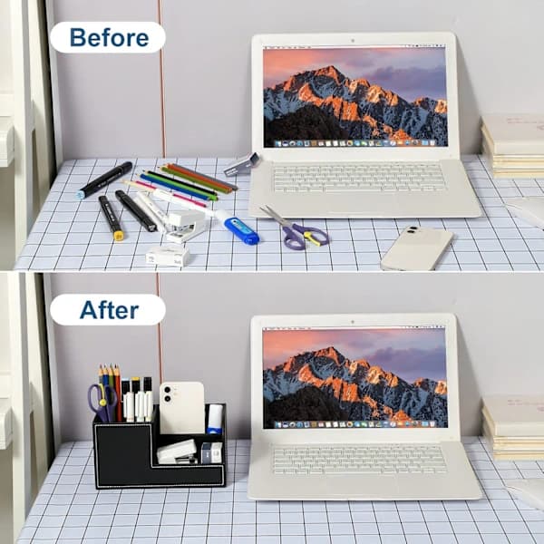 1 pc (Black) Desk Organizer, Leather Desk Storage Pen Holder [CO]