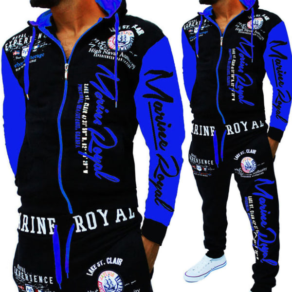 Jaylvis Träningsdräkt för män Joggingsdräkt Sportdräkt Streetwear A.2254 Blue S