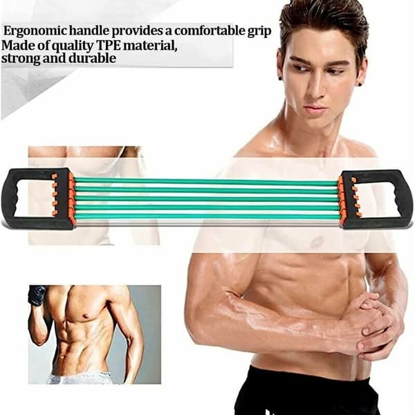 5-string Chest Expander Adjustable Resistance Arm Strength Trainer Resistance Training System for Home Gym Bodybuilding Strength Training (Red)