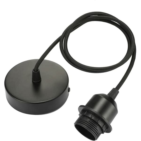 Adjustable 100 cm Textile Cable E27 Pendant Lamp with Screw Ring, Compatible with Kitchen Lamps, Black