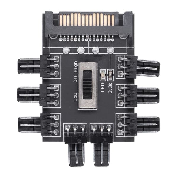 Computer Fan Hub Splitter 8-vejs Hastighedsregulator 3-bens Forlængerkabel SATA-interface