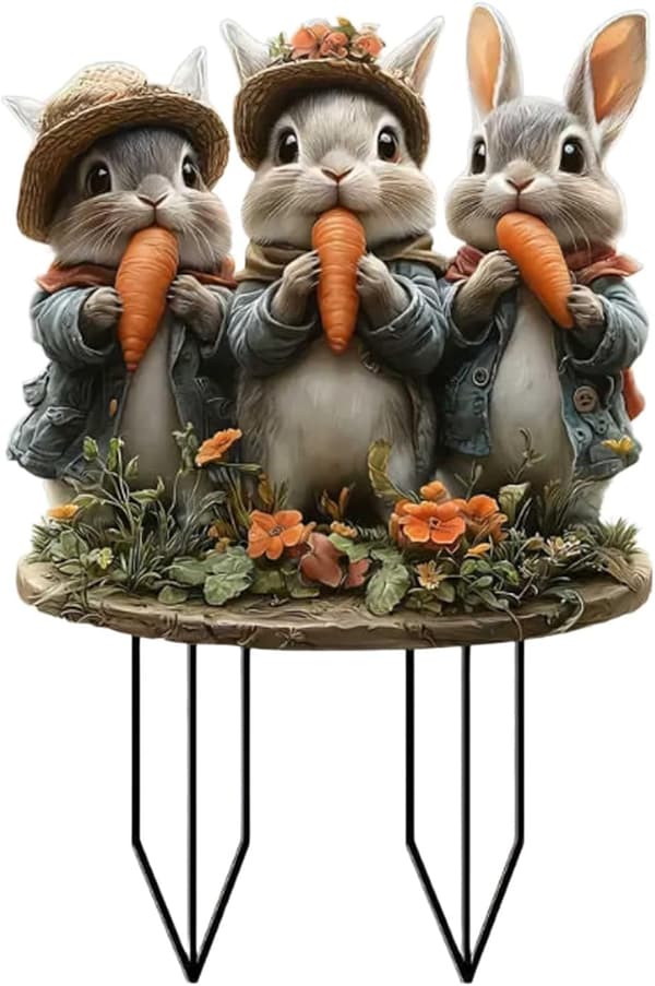 Easter Garden Decorations Outdoor Stackable Rabbit Egg Set Of 2 Spring Holiday Patio Yard Decor 20x30cm