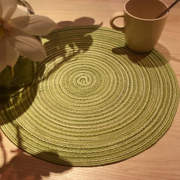 Chartreuse Vevd Rund Bordstablettsett: 4-pakning, 38 cm Diameter, Vaskbar