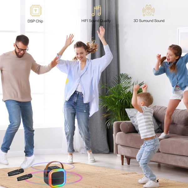 Mini Karaoke-maskin för barn och vuxna – Portabel Bluetooth-högtalare med 2 mikrofoner, barnmikrofoner