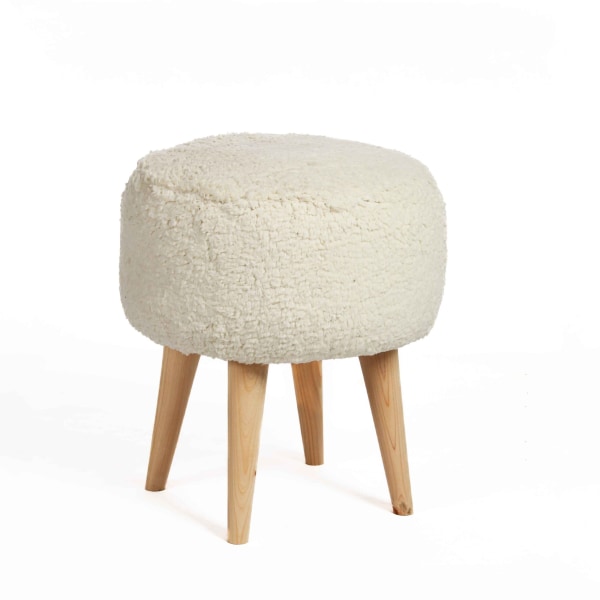 White Teddy ottoman pouf, wooden sofa stools White 70