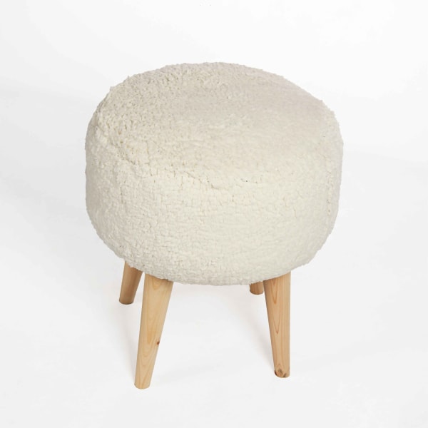 White Teddy ottoman pouf, wooden sofa stools White 70