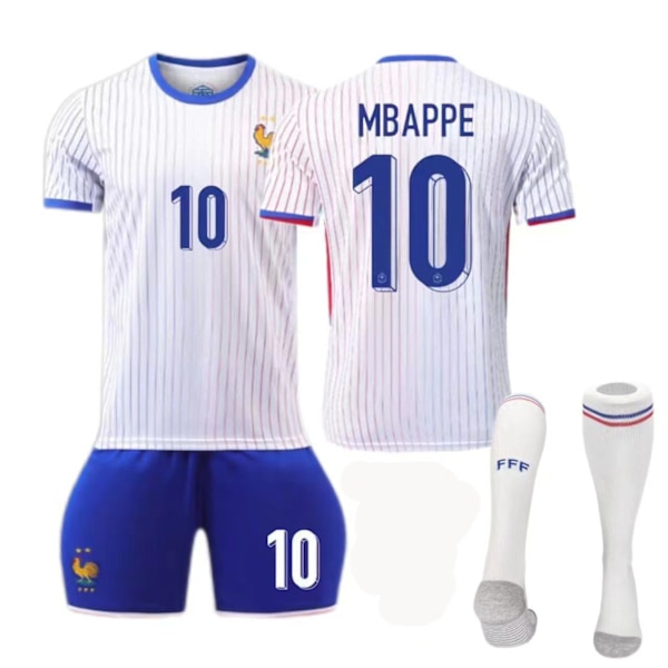 2024 EM Frankrike bortaställ nummer 10 Mbappe fotbollströja set 11 Dembele landslagströja No. 9+socks+leg guards M