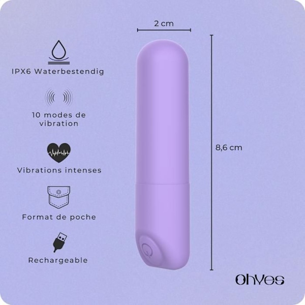 OHYES Lommevibrator til kvinder - Klitorisstimulator - Mini Bullet Vibrator - Nova Mini vibrator - Lavendel Lila