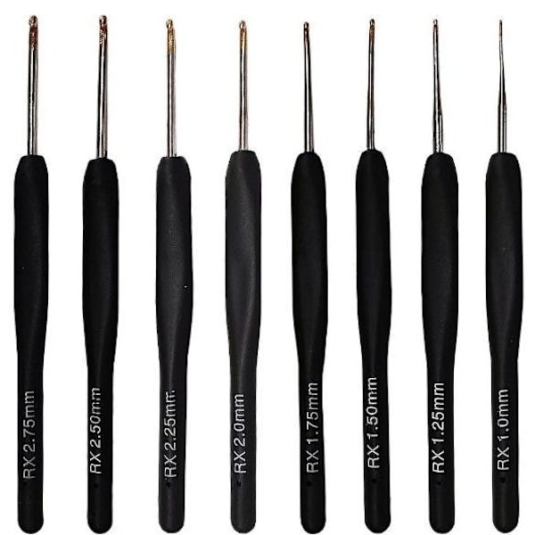 N026 - Set med 8 st. ergonomiska virknålar multifärg one size